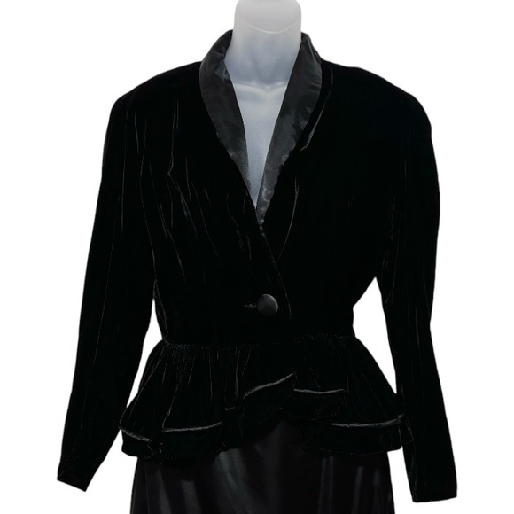 Vintage Rampage Velvet Peplum Jacket and Satin Skirt, 28” waist - Picture 2 of 12